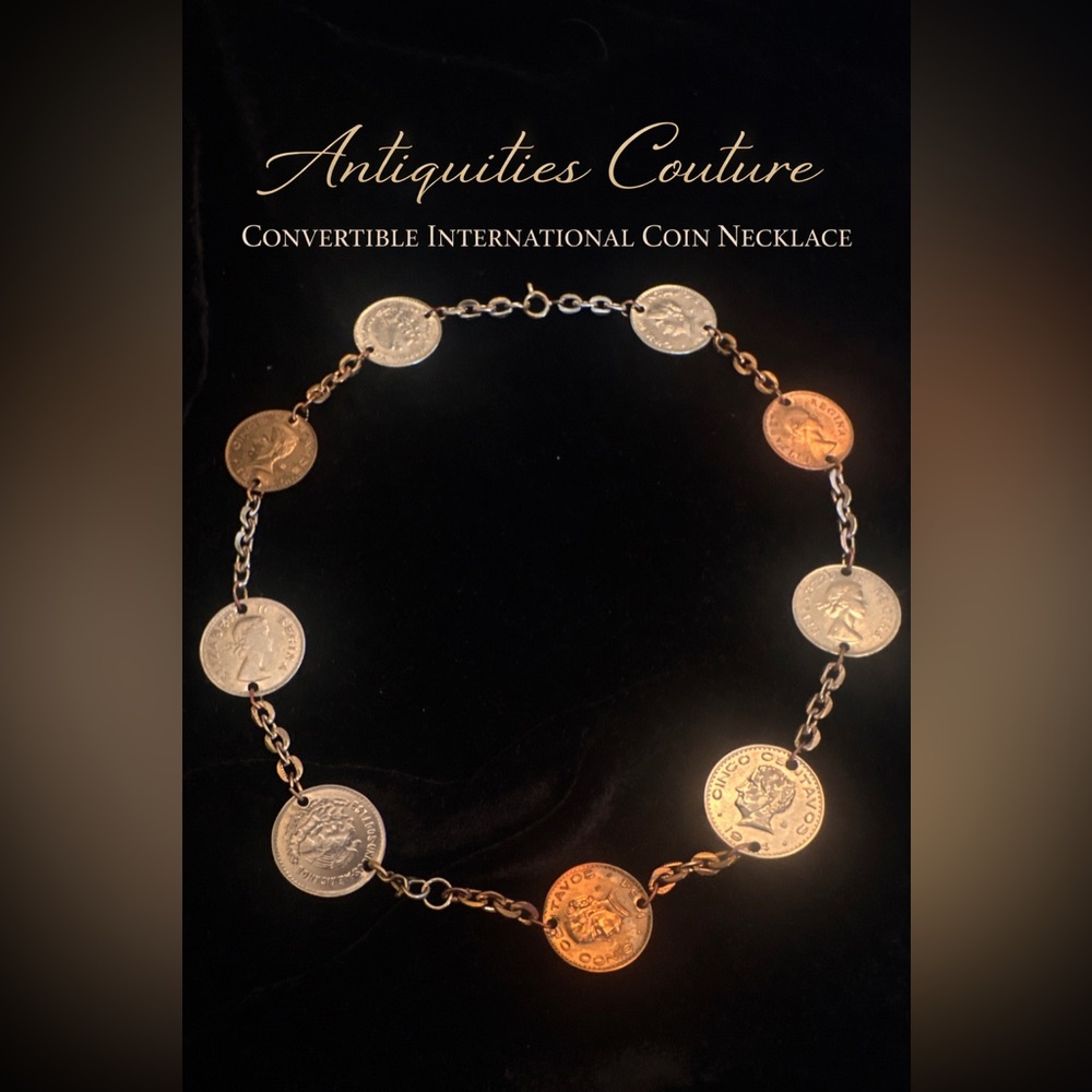 Vintage Coin Necklace Antiquities Couture Convertible Statement Gold Silver